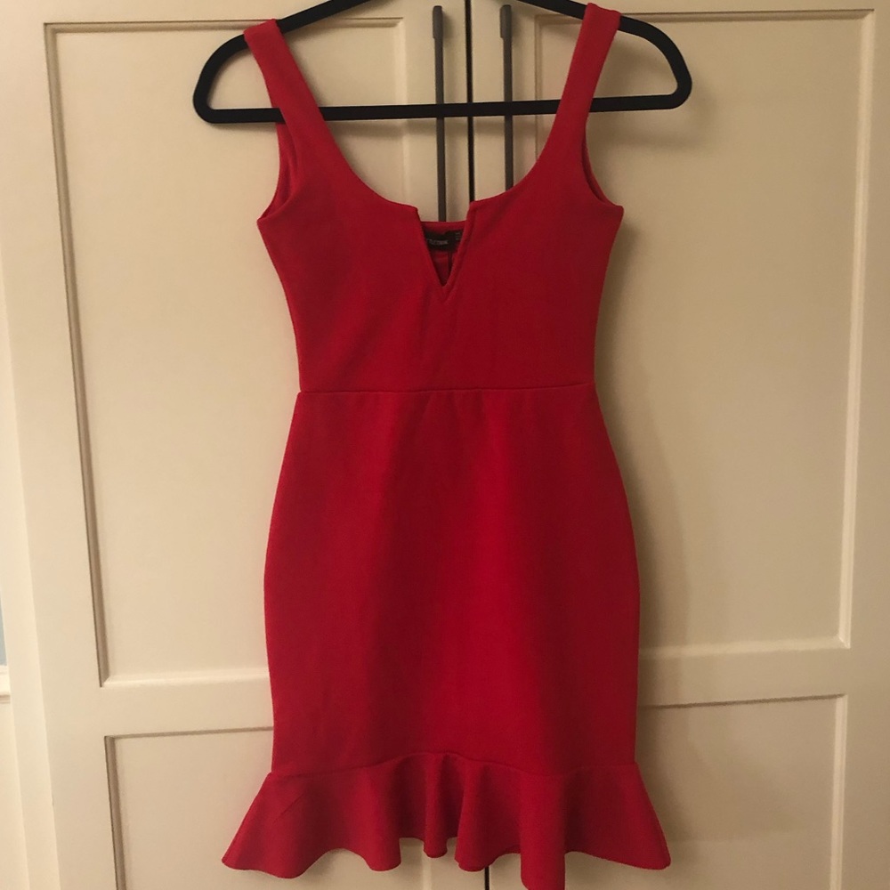 Pretty Little Thing- Red Frill Hem Bodycon Dress